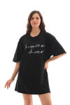 Unisex Bisiklet Yaka Baskılı Oversize T-shirt - Siyah