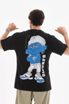 Unisex Bisiklet Yaka Baskılı Oversize T-shirt - Siyah