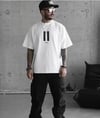 Unisex Bisiklet Yaka Baskılı Oversize T-shirt - Beyaz