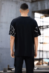 Unisex Bisiklet Yaka Baskılı Oversize T-shirt - Siyah
