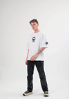 Unisex Bisiklet Yaka Baskılı Oversize T-shirt - Beyaz