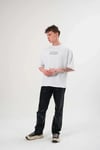 Unisex Bisiklet Yaka Baskılı Oversize T-shirt - Beyaz