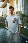 Unisex Bisiklet Yaka Baskılı Oversize T-shirt - Boyalı Gri