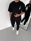 Unisex Bisiklet Yaka Baskılı Oversize T-shirt - Siyah