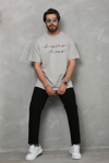 Unisex Bisiklet Yaka Baskılı Oversize T-shirt - Gri