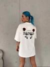 Unisex Bisiklet Yaka Baskılı Oversize T-shirt - Beyaz
