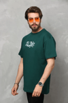 Unisex Bisiklet Yaka Baskılı Oversize T-shirt - Yeşil