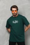 Unisex Bisiklet Yaka Baskılı Oversize T-shirt - Yeşil