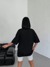 Unisex Bisiklet Yaka Baskılı Oversize T-shirt - Beyaz