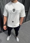 Unisex Bisiklet Yaka Baskılı Oversize T-shirt - Beyaz