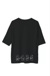 Unisex Bisiklet Yaka Baskılı Oversize T-shirt - Siyah