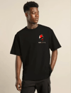 Unisex Bisiklet Yaka Baskılı Oversize T-shirt - Siyah