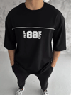 Unisex Bisiklet Yaka Baskılı Oversize T-shirt - Siyah