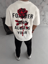 Unisex Bisiklet Yaka Baskılı Oversize T-shirt - Beyaz