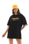 Unisex Bisiklet Yaka Baskılı Oversize T-shirt - Siyah