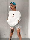 Unisex Bisiklet Yaka Baskılı Oversize T-shirt - Beyaz