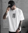 Unisex Bisiklet Yaka Baskılı Oversize T-shirt - Beyaz