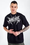Unisex Bisiklet Yaka Baskılı Oversize T-shirt - Siyah