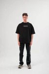 Unisex Bisiklet Yaka Baskılı Oversize T-shirt - Siyah