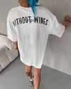Unisex Bisiklet Yaka Baskılı Oversize T-shirt - Beyaz