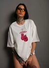 Unisex Bisiklet Yaka Baskılı Oversize T-shirt - Beyaz
