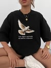 Unisex Bisiklet Yaka Baskılı Oversize T-shirt - Siyah