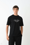 Unisex Bisiklet Yaka Baskılı Oversize T-shirt - Siyah