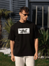 Unisex Bisiklet Yaka Baskılı Oversize T-shirt - Siyah