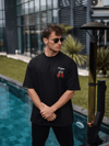 Unisex Bisiklet Yaka Baskılı Oversize T-shirt - Siyah