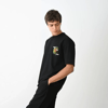 Unisex Bisiklet Yaka Baskılı Oversize T-shirt - Siyah