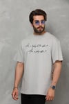 Unisex Bisiklet Yaka Baskılı Oversize T-shirt - Gri