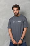 Unisex Bisiklet Yaka Baskılı Oversize T-shirt - Gri