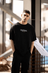 Unisex Bisiklet Yaka Baskılı Oversize T-shirt - Beyaz