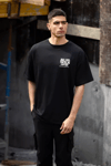 Unisex Bisiklet Yaka Baskılı Oversize T-shirt - Siyah