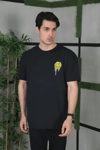 Unisex Bisiklet Yaka Baskılı Oversize T-shirt - Siyah