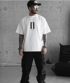 Unisex Bisiklet Yaka Baskılı Oversize T-shirt - Beyaz