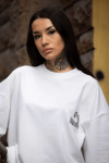 Unisex Bisiklet Yaka Baskılı Oversize T-shirt - Beyaz