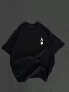 Unisex Bisiklet Yaka Baskılı Oversize T-shirt - Siyah