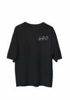 Unisex Bisiklet Yaka Baskılı Oversize T-shirt - Siyah