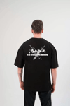 Unisex Bisiklet Yaka Baskılı Oversize T-shirt - Siyah