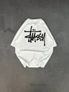 Unisex Bisiklet Yaka Baskılı Oversize T-shirt - Beyaz