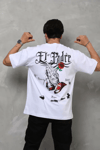 Unisex Bisiklet Yaka Baskılı Oversize T-shirt - Beyaz