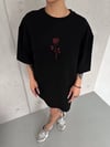 Unisex Bisiklet Yaka Baskılı Oversize T-shirt - Siyah