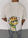 Unisex Bisiklet Yaka Baskılı Oversize T-shirt - Beyaz