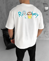 Unisex Bisiklet Yaka Baskılı Oversize T-shirt - Beyaz