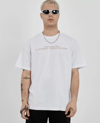 Unisex Bisiklet Yaka Baskılı Oversize T-shirt - Beyaz
