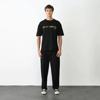 Unisex Bisiklet Yaka Baskılı Oversize T-shirt - Siyah