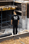 Unisex Bisiklet Yaka Baskılı Oversize T-shirt - Siyah