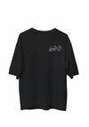 Unisex Bisiklet Yaka Baskılı Oversize T-shirt - Siyah