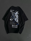 Unisex Bisiklet Yaka Baskılı Oversize T-shirt - Siyah